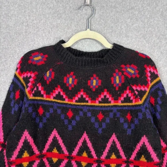 Arizona Fair Isle Sweater Small Pink Black Festive Nordic Quirky‎ Bright Artsy - Picture 2 of 11